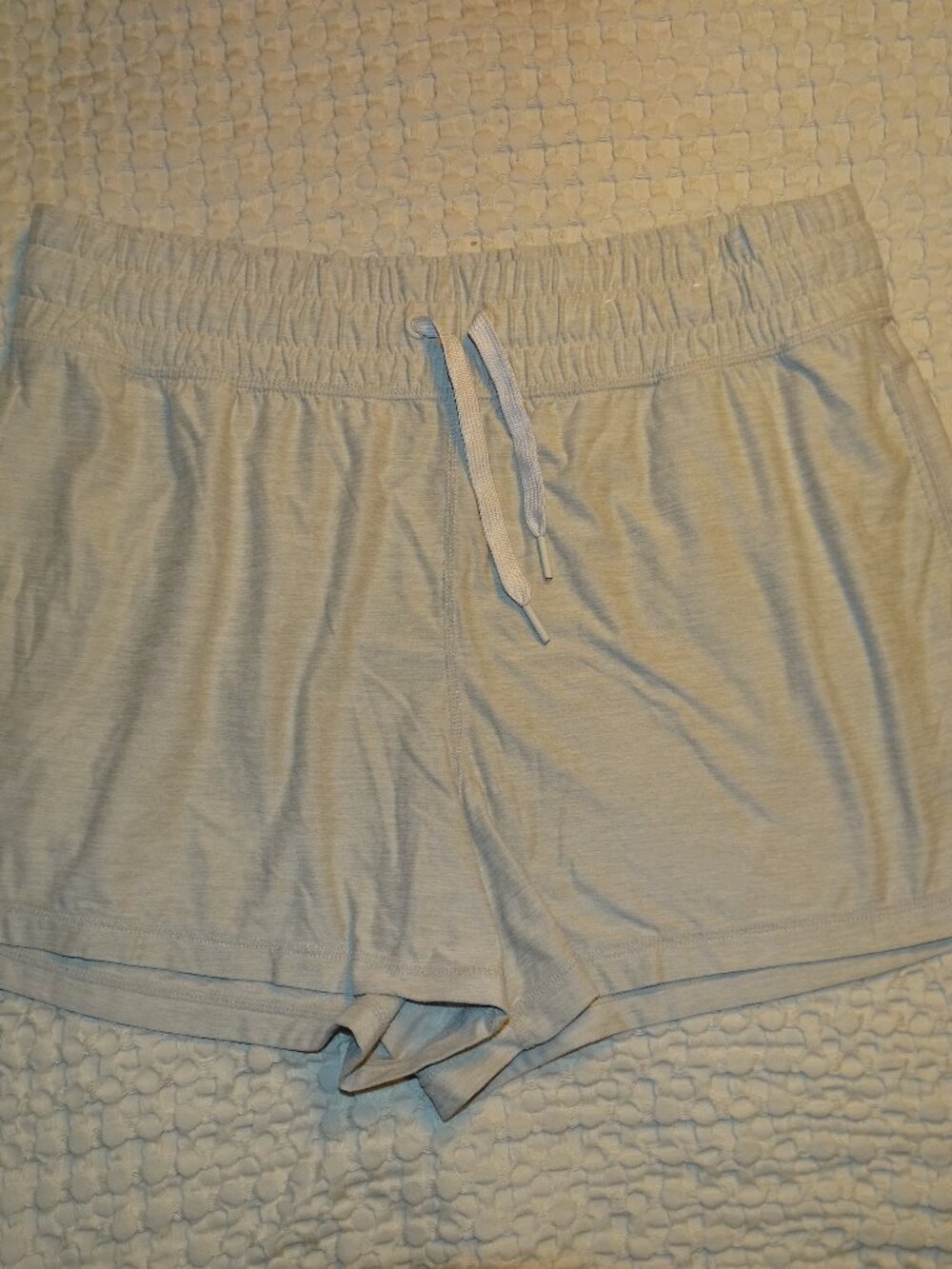 FLX Heather Cream Smocked Waist Drawstring Shorts Soft Stretch Athleisure Lounge